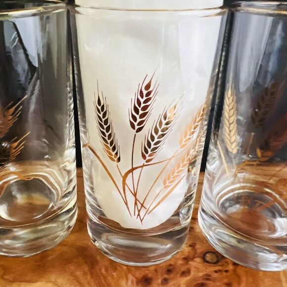 4 MID CENTURY Vintage Libbey Wheat Pattern Juice OR HIGHBALL GLASSES 4" 24k Gold - Picture 3 of 6
